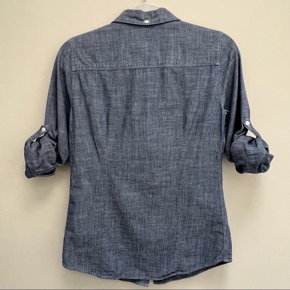 J. Crew Factory Chambray 3/4 Roll Tab Sleeve Button Down Top Size XS - Picture 2 of 11